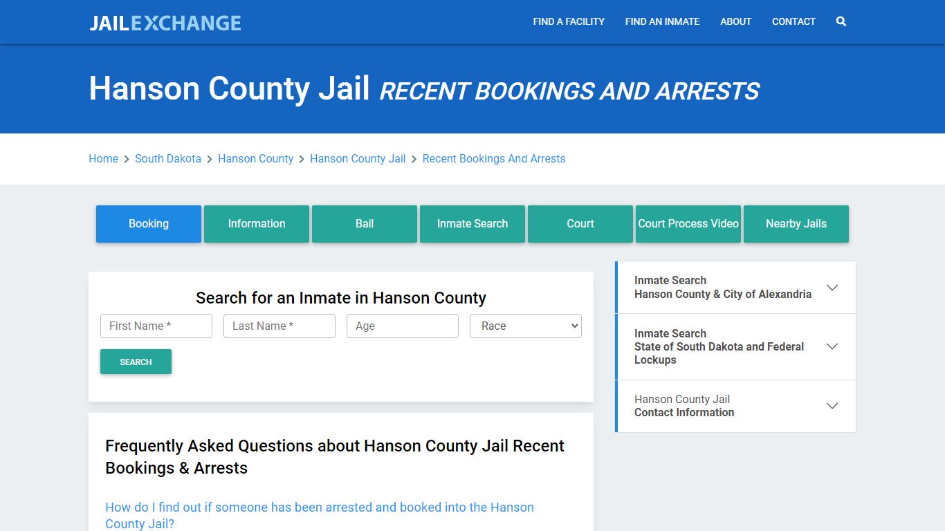 Hanson County Jail Recent Bookings And Arrests - Jail Exchange