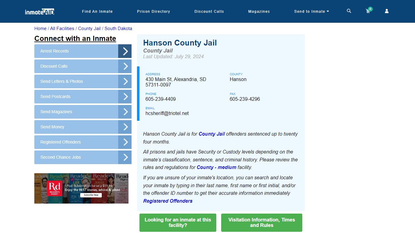 Hanson County Jail - Inmate Locator